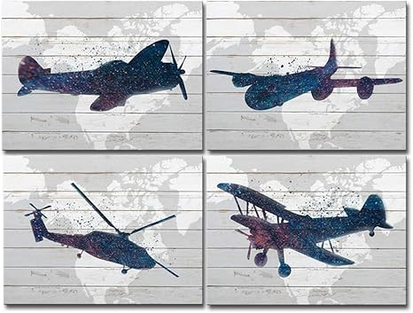 LoveHouse Airplane Canvas Wall Art for Boys Girls Bed Room Aviation Posters Prints Abstract Jet P... | Amazon (US)
