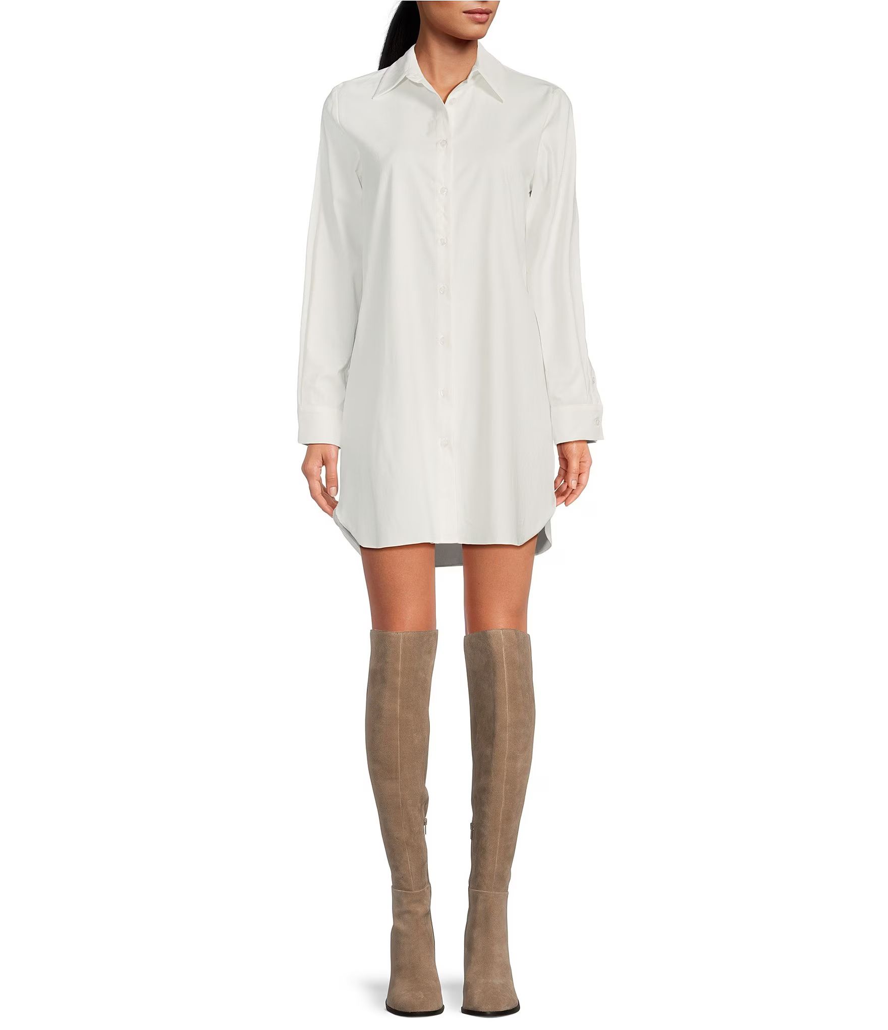 Gardenia Cotton Point Collar Button Front Long Sleeve Shirt Dress | Dillard's