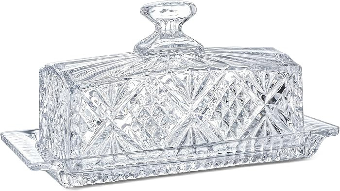 Crystal Covered Butter Dish,8inch Classic Glass 2-Piece Design Butter Keeper with Lid | Butter Ho... | Amazon (US)