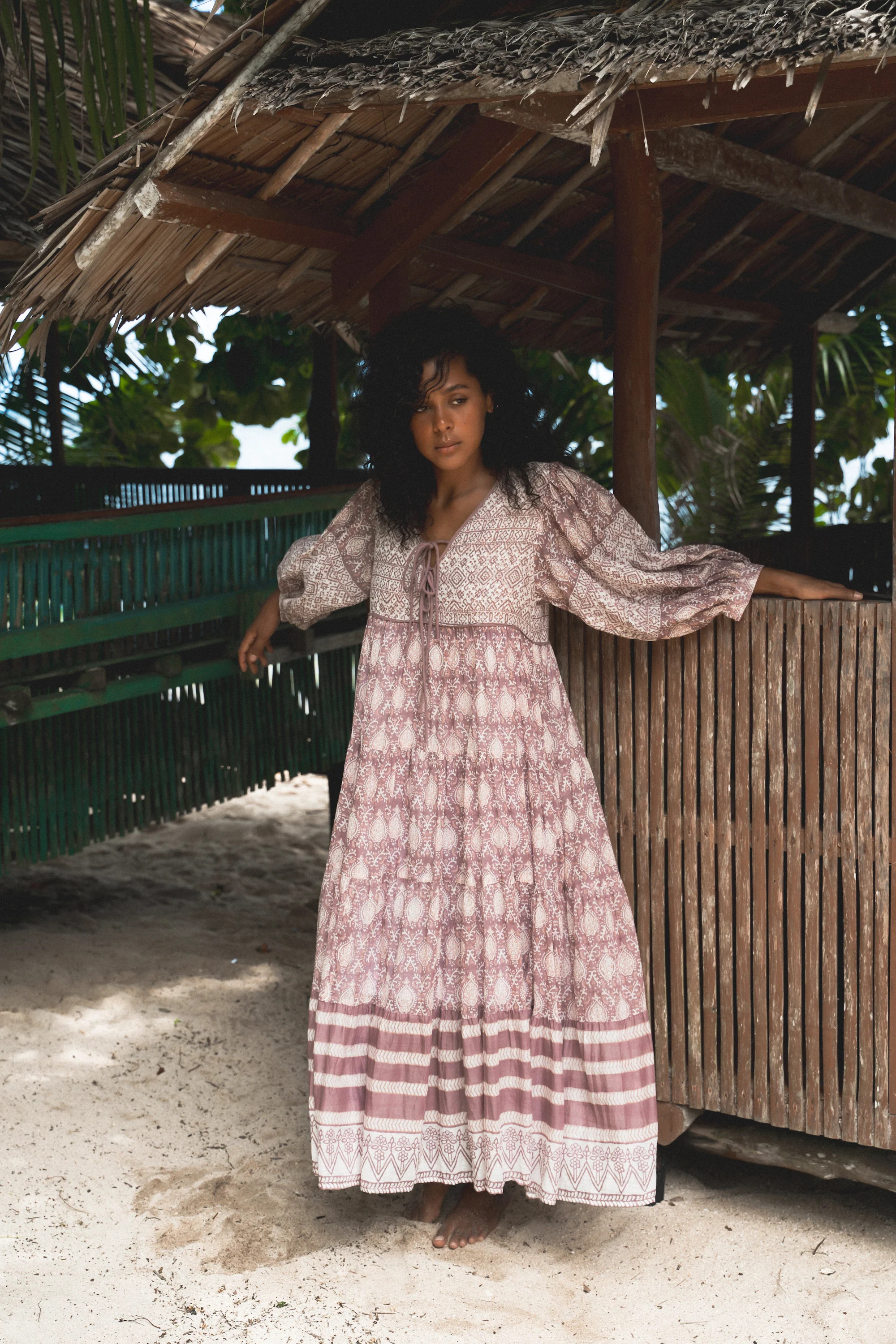 Jasmine Maxi Dress - Lavender | Artisan Handcrafted Block Print Dress | Daughters of India