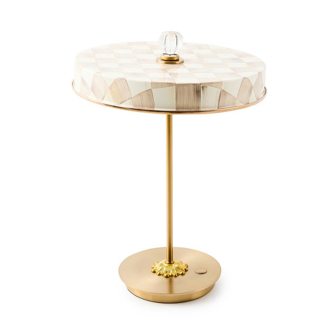Mocha Check LED Rechargeable Disk Table Lamp | MacKenzie-Childs
