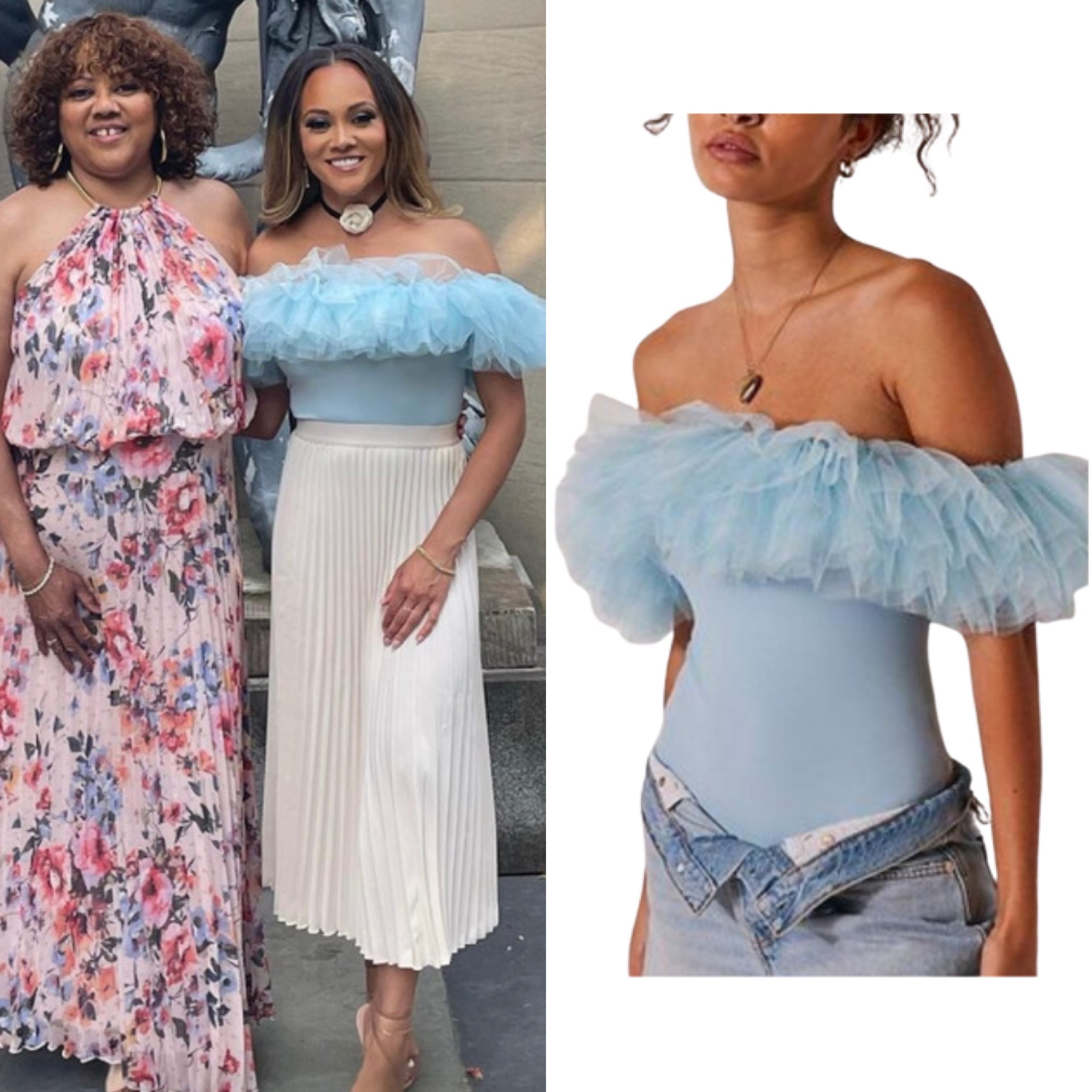 Ashley Darby’s Blue Ruffle Off The Shoulder Bodysuit is by Free People // Shop it in Other Colors 📸= @ashelybloachdarby 