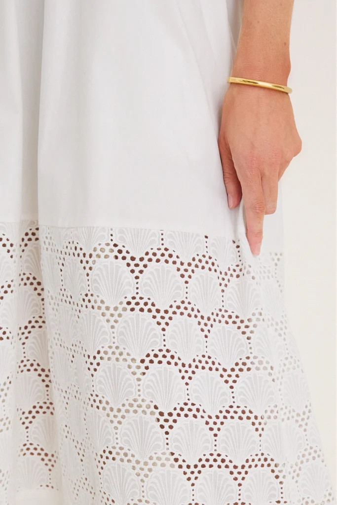 White Smocked Seashell Embroidery Harbor Dress | Tuckernuck (US)