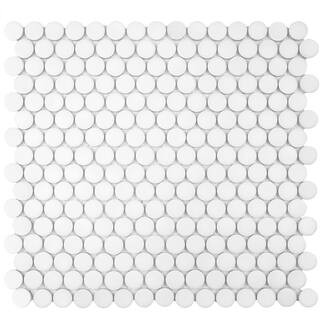 Merola Tile Hudson Penny Round Matte White 12 in. x 12-5/8 in. Porcelain Mosaic Tile (10.7 sq. ft... | The Home Depot