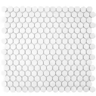 Merola Tile Hudson Penny Round Matte White 12 in. x 12-5/8 in. x 5 mm Porcelain Mosaic Tile (10.7... | The Home Depot