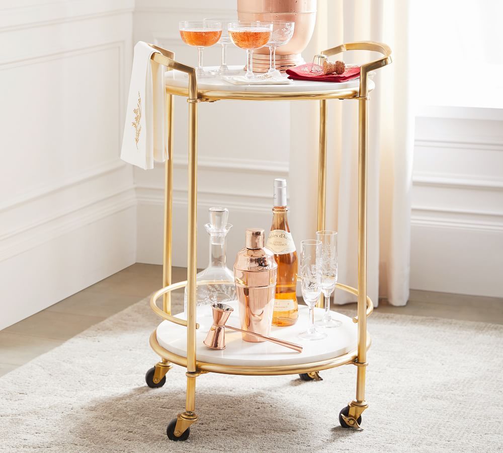 Monique Lhuillier 22.5" Round Marble Bar Cart | Pottery Barn (US)