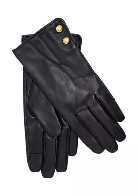 Lauren Ralph Lauren Women's Leather 2 Button Touch Gloves, Black, Small | Belk