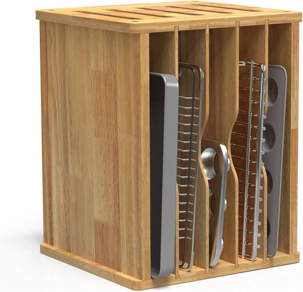 6 Tier Rubber Wood Tray Dividers for Cabinets, Heavy Weight Kitchen Vertical Tray Divider Organiz... | Amazon (US)