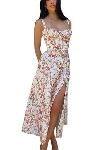 Deerhobbes Design your own Milk Maid Dress for Women, milkmaid Sundress,Floral Dress, Wedding Guest Dress 2014, milkmaid Dress (US10, Pink Floral Dress) | Amazon (US)