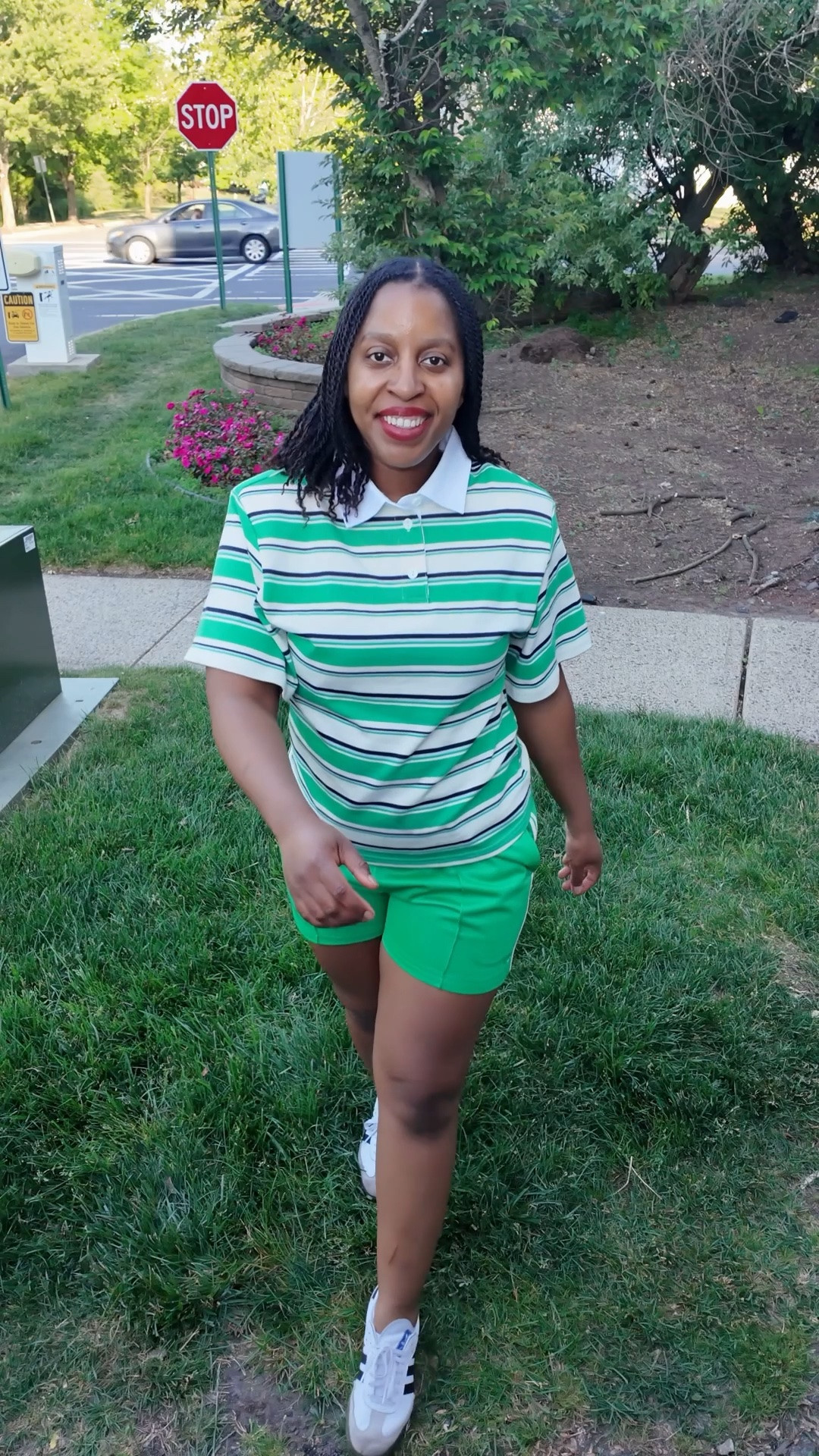 This green polo shirt with shoulder pads and green track shorts from KBB make a perfect summer outfit set and also work well as separates!

#LTKootd #LTKSaleAlert #LTKMidsize