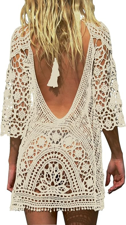Jeasona Women’s Bathing Suit Cover Up Crochet Lace Bikini Swimsuit Dress | Amazon (US)