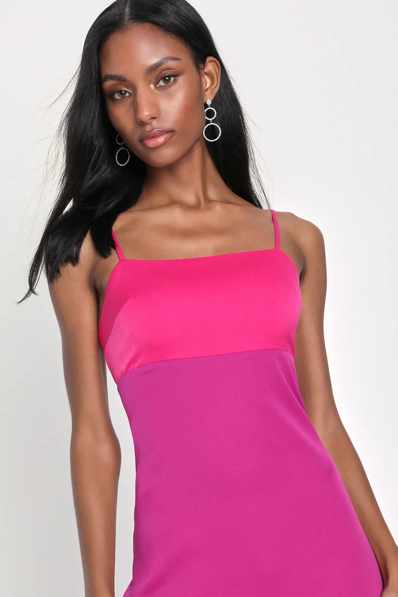Feeling Sensational Hot Pink and Magenta Color Block Midi Dress | Lulus (US)