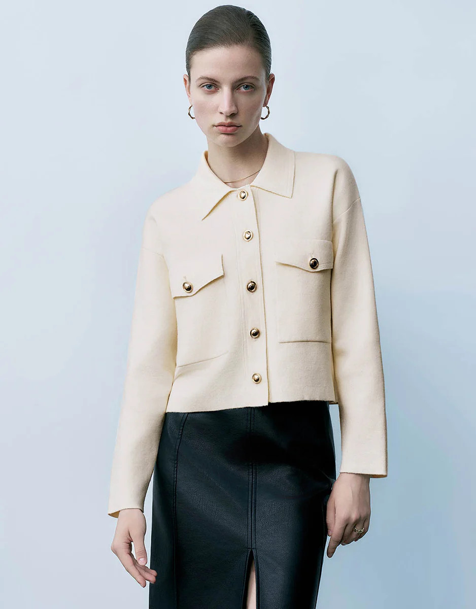 Knitted Cardigan With Shirt Collar | Urban Revivo