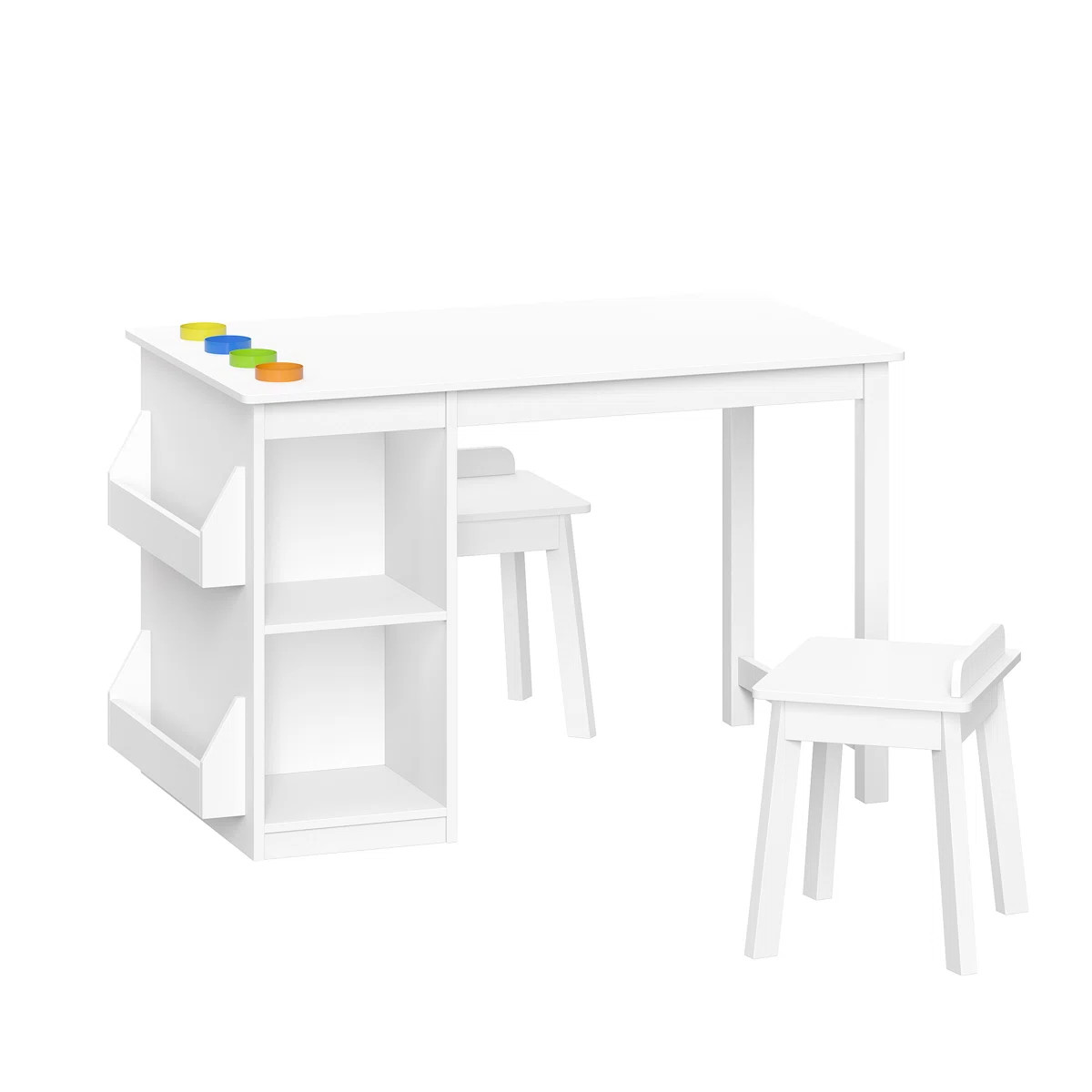 RiverRidge Kids Playroom Art Activity Table with 2 Cubbies and 2 Bookracks - White with 2 Chairs ... | Wayfair North America