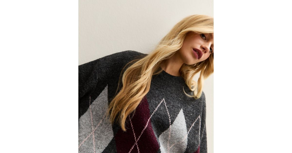 Dark Grey Argyle Knit Oversized Jumper | New Look | New Look (UK)
