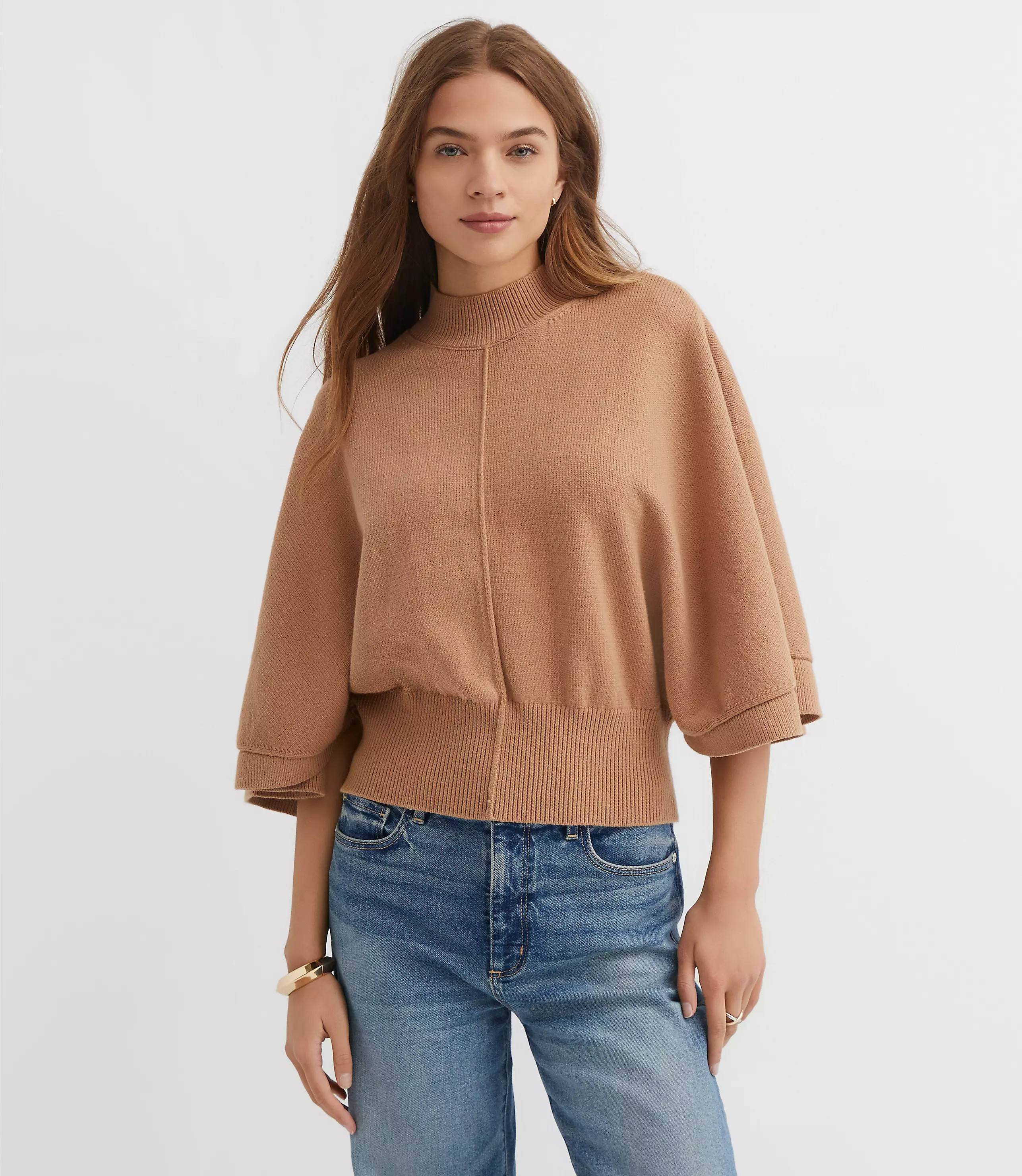 Ribtrim Mock Neck Cape Sweater | LOFT