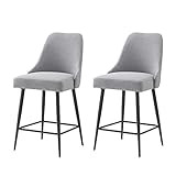 Ball & Cast Bar Sools Counter Height Set of 2 upholstered Grey Fabric with Black Metal Legs, 24 i... | Amazon (US)
