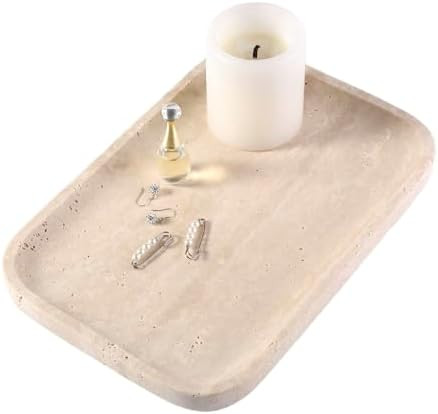 Marble Vanity Tray for Dresser Organizer, Travertine Bathroom Tray Countertop, Beige Decorative S... | Amazon (US)