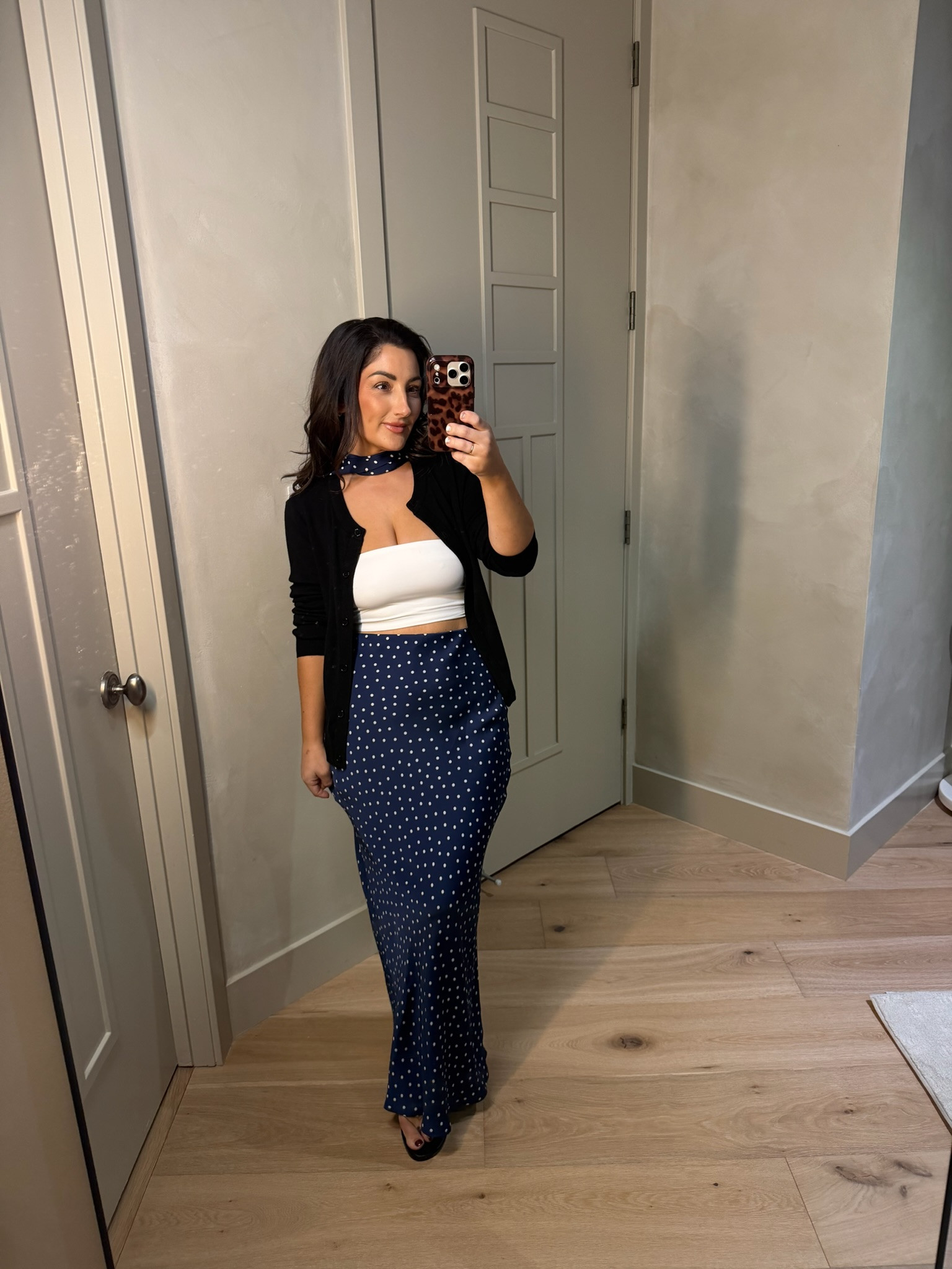 Dinner outfit! 
Cardigan size small
Bandeau 
Scarf (comes with the top!) 
Skirt size xxs 

5’0” 140lbs 
Petite friendly

#LTKPetite #LTKootd #LTKdayinmylife