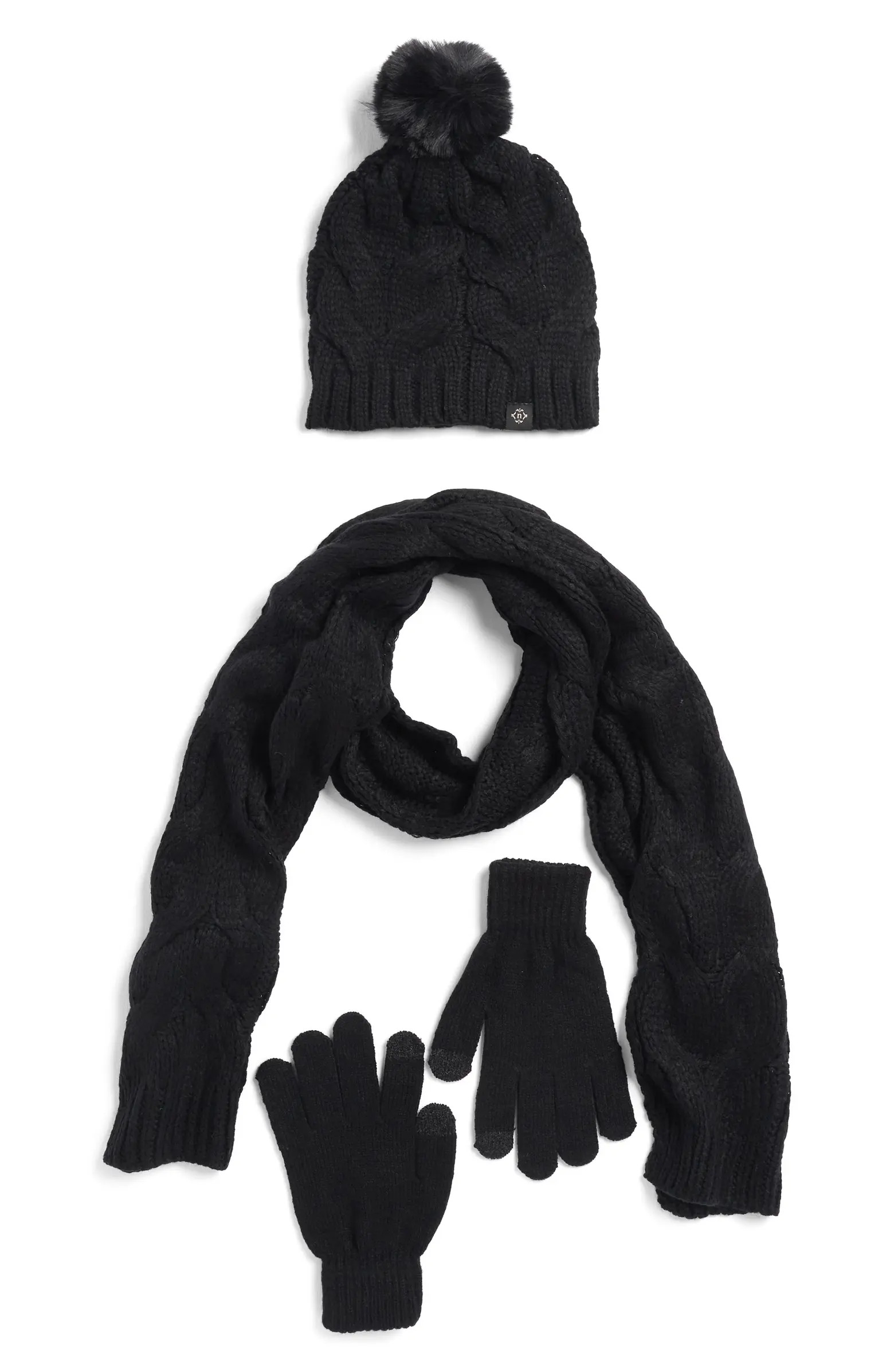 Nanette Lepore Three-Piece Knit Scarf, Hat & Gloves Set | Nordstromrack | Nordstrom Rack