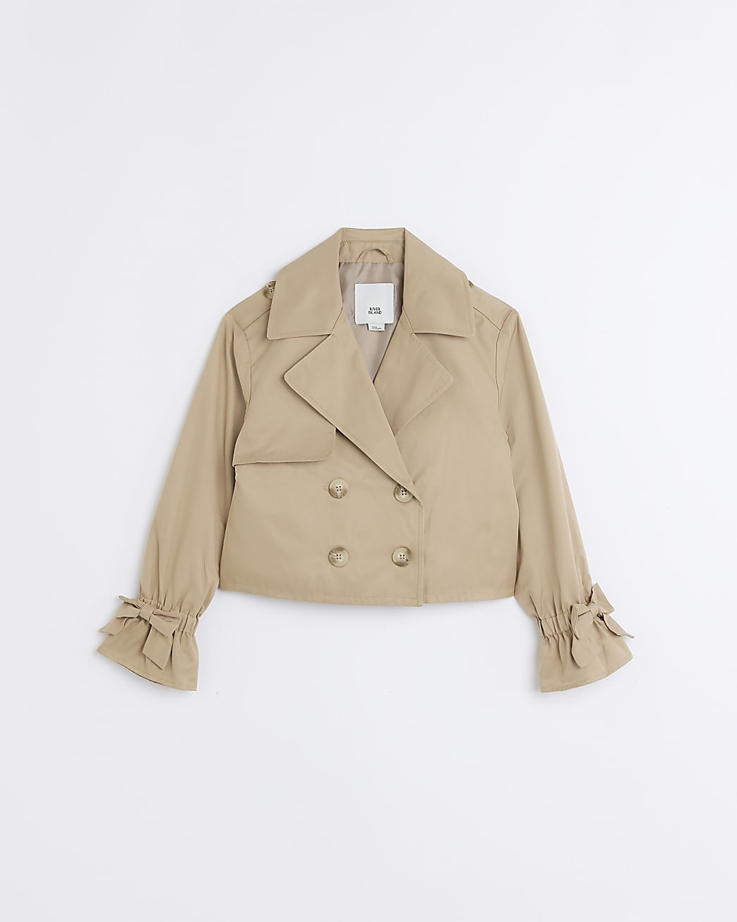 Girls beige Cropped bow cuff trench coat | River Island (UK & IE)