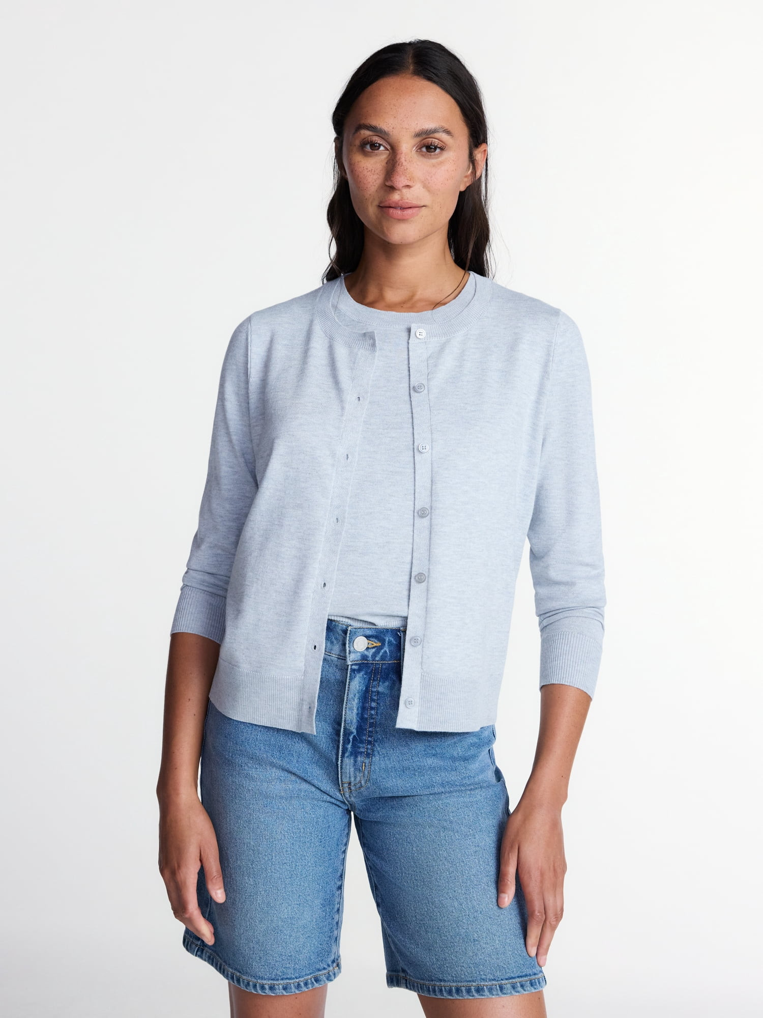 Time and Tru Women’s Fine Gauge Button Front Cardigan, Size XS-3XL | Walmart (US)