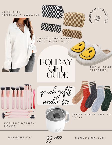 Holiday gift guide! Quick gifts under $50!

Sweater, slippers, makeup brushes, fuzzy socks, cosmetic bag, makeup bag, coffee mug 

#LTKGiftGuide #LTKunder50 #LTKstyletip