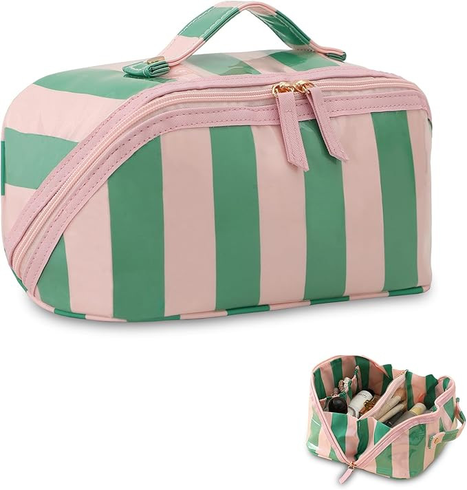 DYSHAYEN Stripe Travel Makeup Bag with Compartments Clear Coated Cosmetic Bag for Women, Waterpro... | Amazon (US)