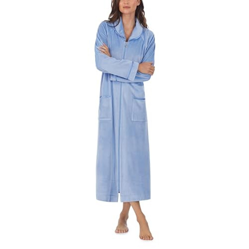EILEEN WEST Women's Long Sleeve Velour Zip Robe, Winter Lake Blue | Amazon (US)