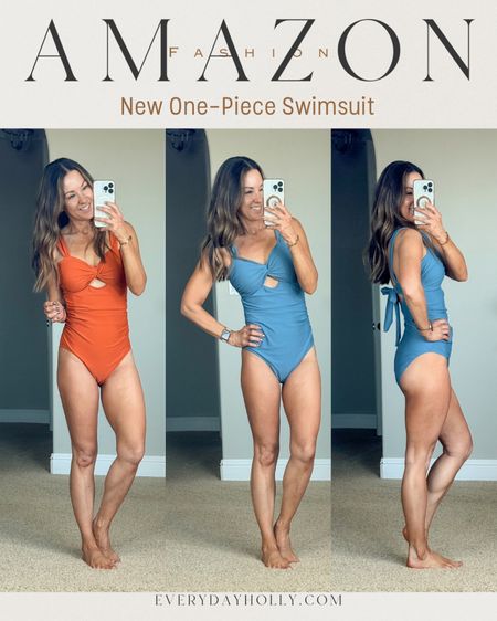 💥Sale! Save 20% with clickable coupon on swimsuit! Amazon One piece swimsuit with tummy control with bow tie back - Size down in this swimsuit.  wearing a small (my normal one piece size) I need an XS. 
Nice wide straps, the softest fabric, side ruching, removable bra pads.  colors brick red and haze blue. Very flattering with a cut out vacation, resort, swimwear, beach, Cruise. 