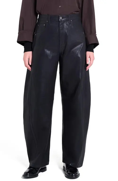 TWP Beryl Coated Barrel Leg Pants in Black at Nordstrom, Size 29 | Nordstrom