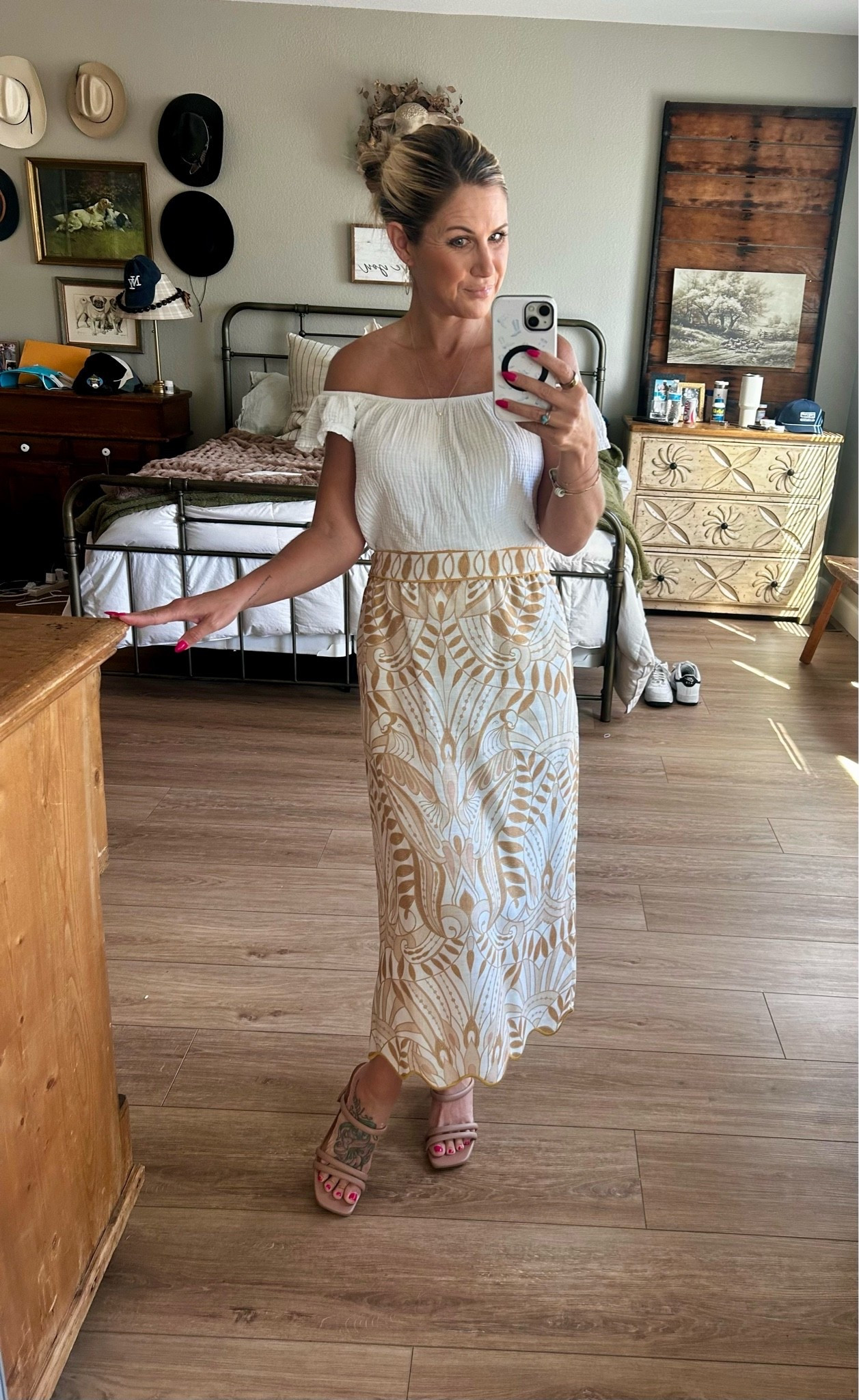 Pulled out this Farm Rio gold and cream midi skirt size S & Nation ltd off the shoulder top S for my son’s 8th grade graduation. Linked a few options I found on the used market 🖤

#LTKmomlife #LTKgrwm #LTKootd