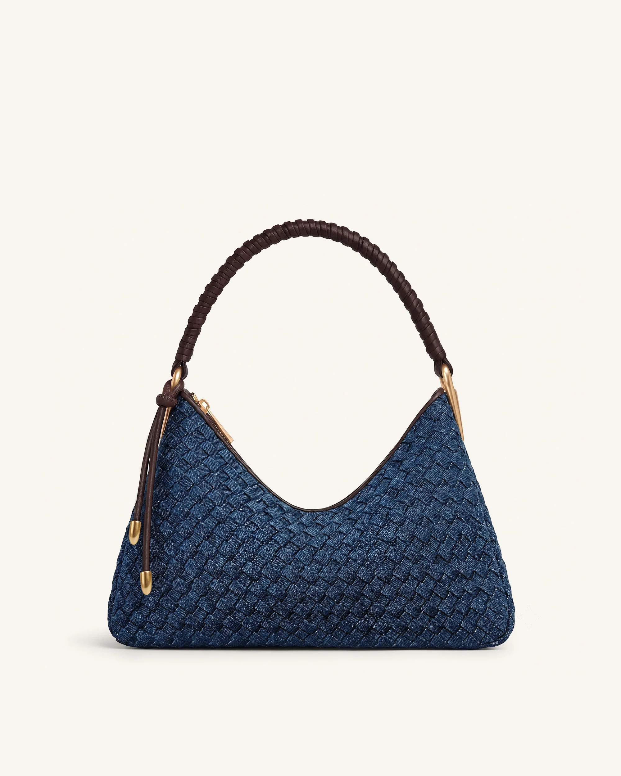 Lorena Woven Denim Shoulder Bag - Dark Blue | JW PEI US