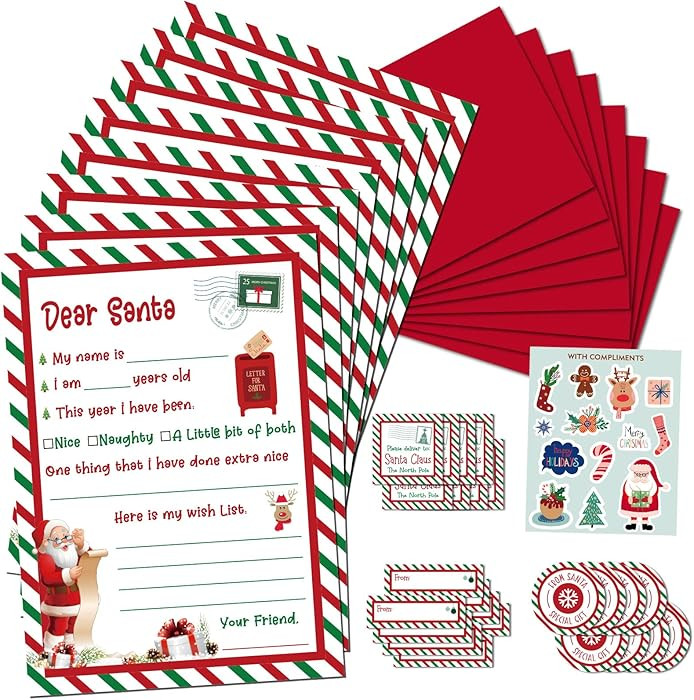 KOFECIT Letter To Santa Kit 8 Sets - 5x 7”Fill in The Blank Cards with Red Envelopes/Stickers/S... | Amazon (US)