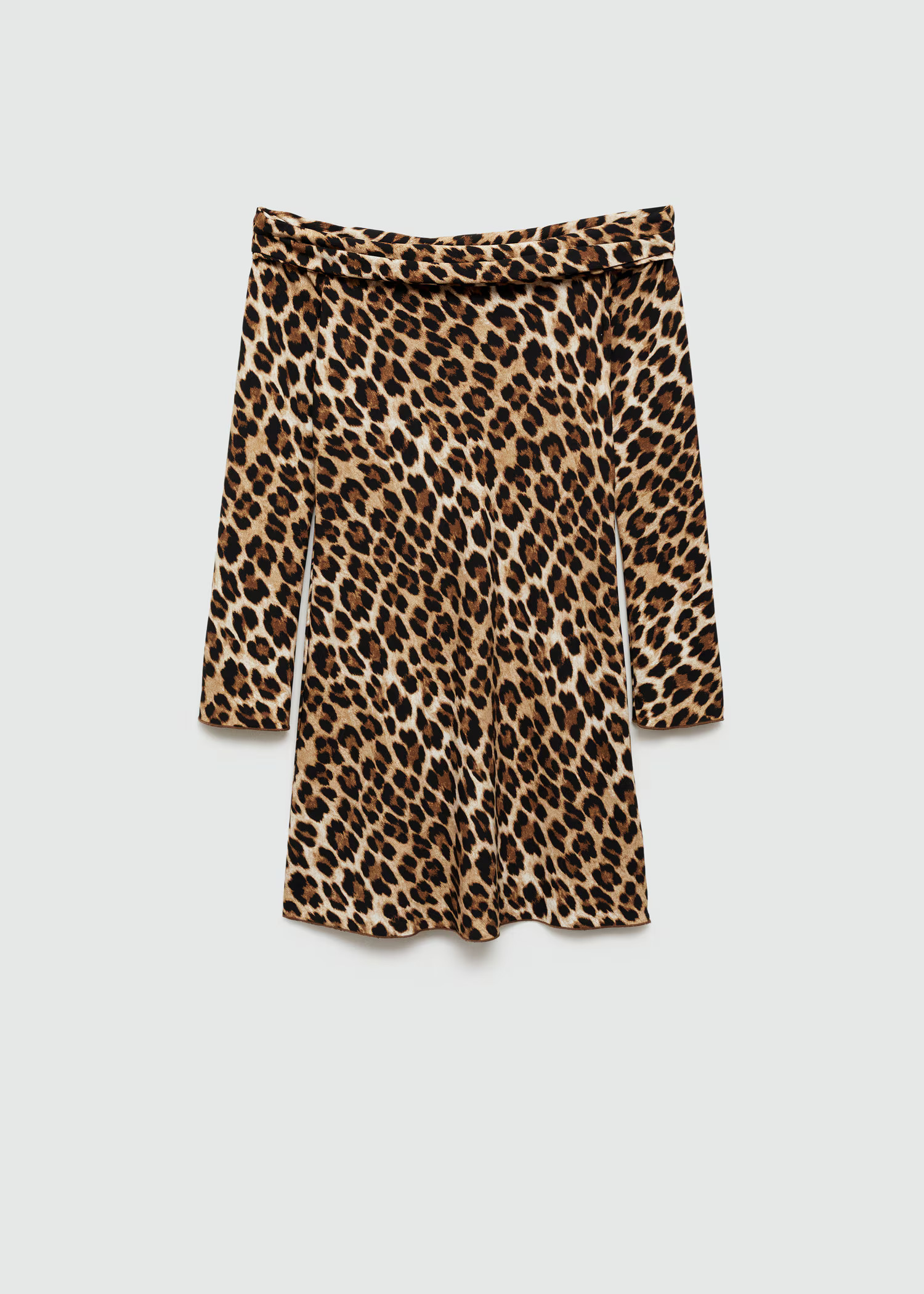 Leopard-print off-the-shoulder dress | MANGO (UK)