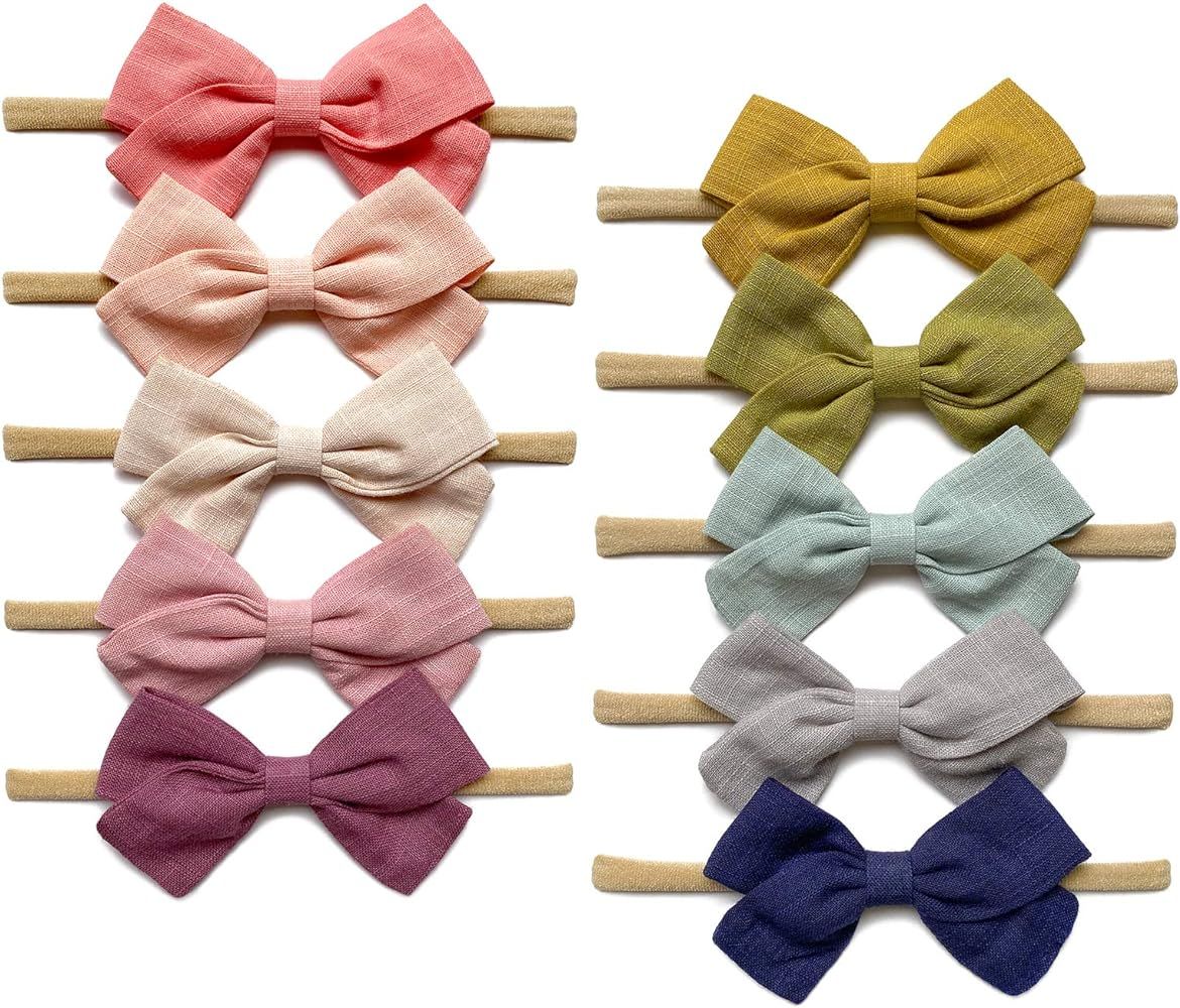 Baby Girl Headbands and Linen Hair Bows, Stretchy Nylon Hairbands for Newborn, Infant, Toddlers | Amazon (US)