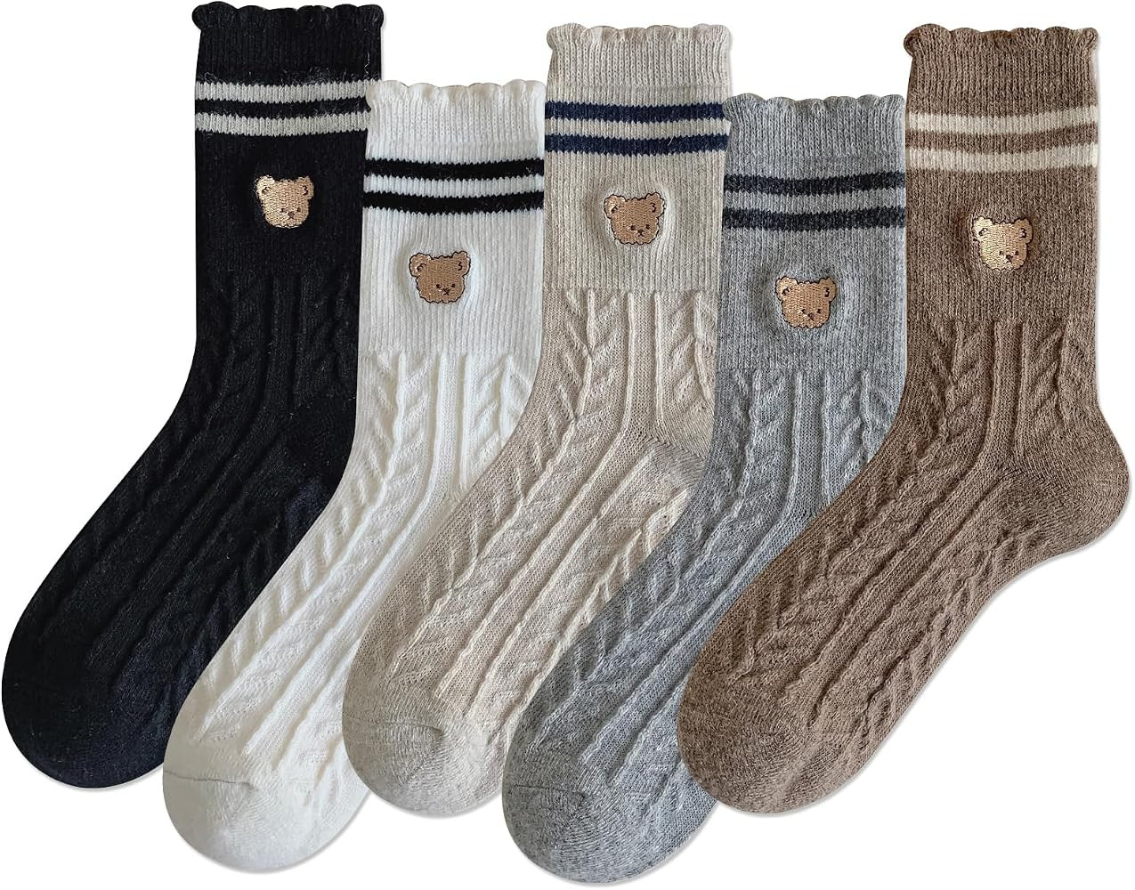 IIG Cute Warm Wool Socks for Women Super Cozy Thick Crew Winter Socks Gifts, 5 Pairs | Amazon (US)