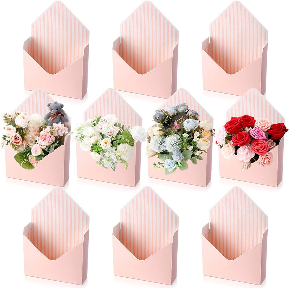 Geyee 10 Pcs Florist Bouquet Envelope Boxes Mother Day Pink Flower Bouquet Packaging Gift Paper W... | Amazon (US)