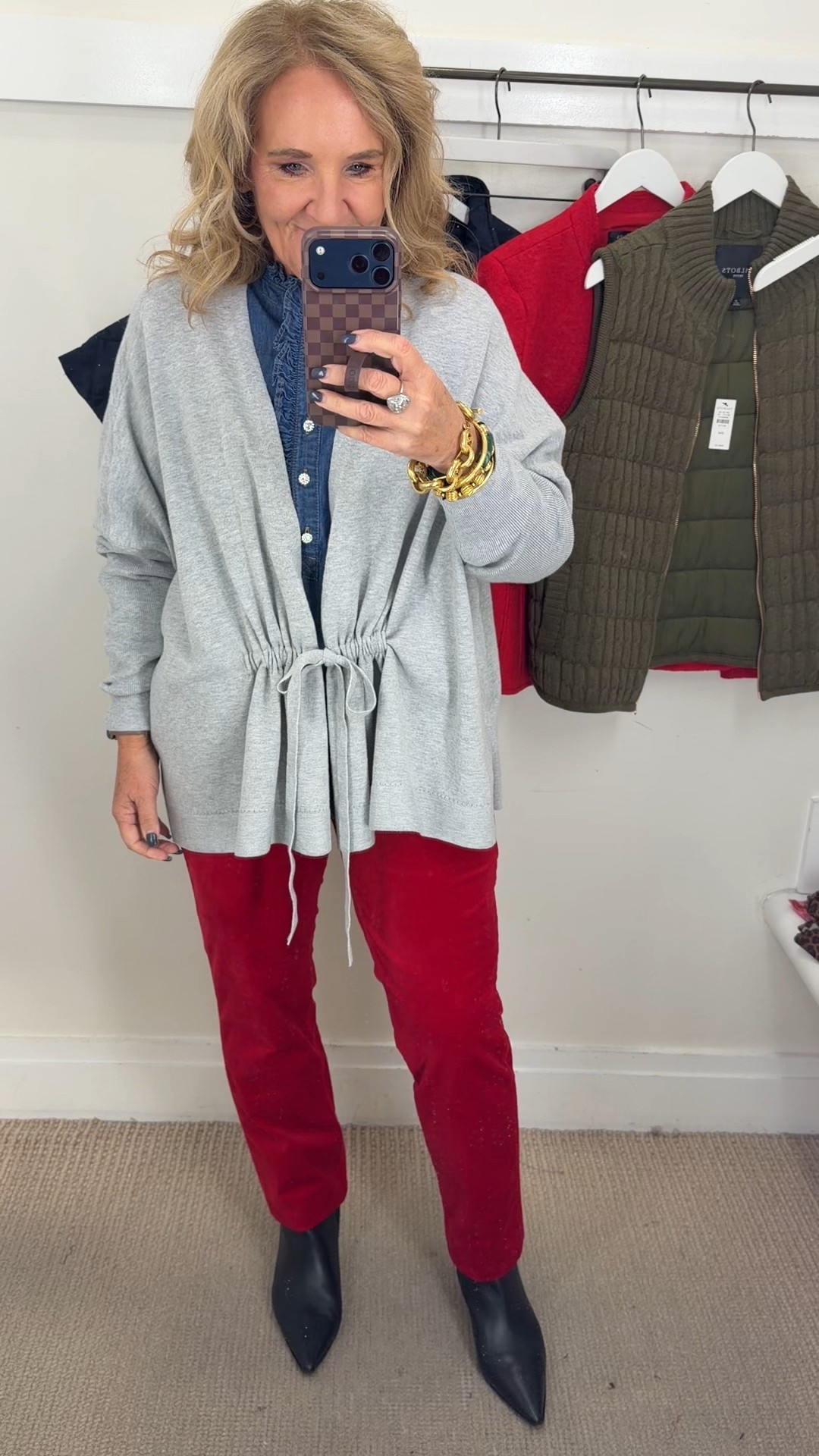 50% off has begun! @talbots red velvet pants. These can be casual and be worn everyday. Wearing size 8 petite

Red boiled wool blazer is gorgeous.  Highly recommend that. I’m wearing an 8 petite but would prefer a 10 petite
Blouses size medium
Vests size medium petite

#LTKOver40 #LTKHoliday #LTKSaleAlert

#LTKFindsUnder100 #LTKCyberWeek