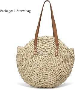 Women's Straw Handbags Large Summer Beach Tote Woven Round Pompom Handle Shoulder Bag | Amazon (US)