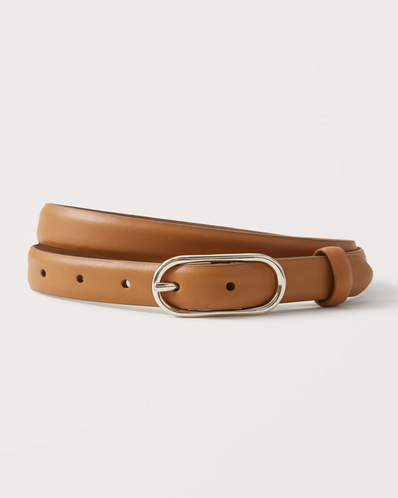 Skinny Saddle Leather Oval Buckle Belt | Abercrombie & Fitch (US)