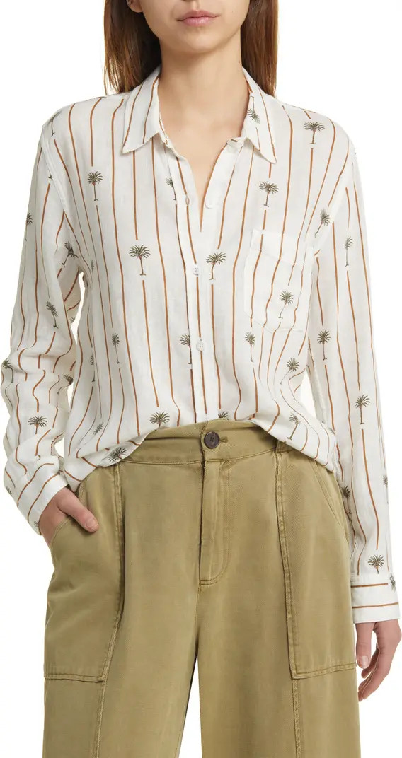 Charli Palm Stripe Linen Blend Button-Up Shirt | Nordstrom