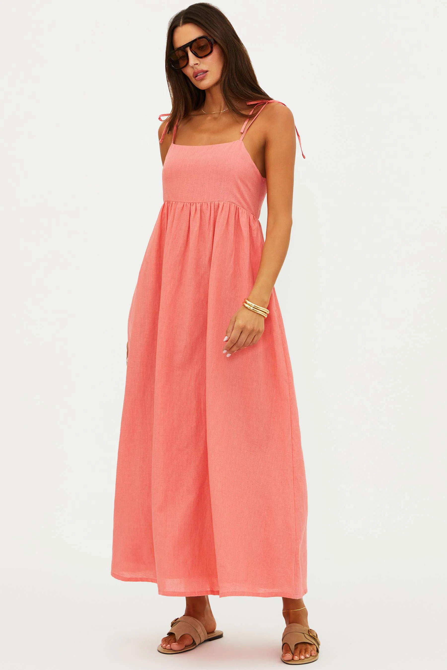 Valory Maxi Dress Coral Sea Linen | Coral Linen Maxi Dress | Beach Riot | Beach Riot
