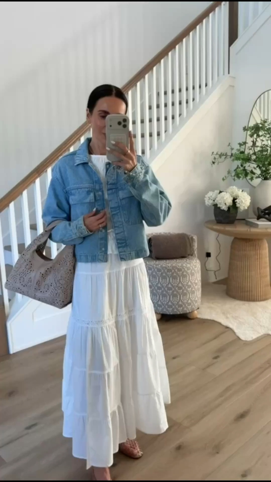 Target denim jacket, dpring jacket, white maxi skirt, target finds, summer look, vacation style, annabrstyle

#LTKOver40