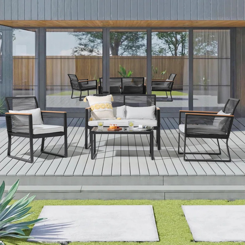 Darcella High-Density Polyethylene (HDPE) Wicker 4 - Person Seating Group with Cushions | Wayfair North America