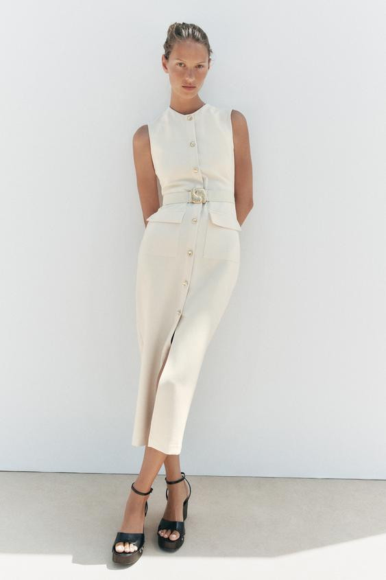 CREPE MIDI DRESS WITH BELT | Zara UK