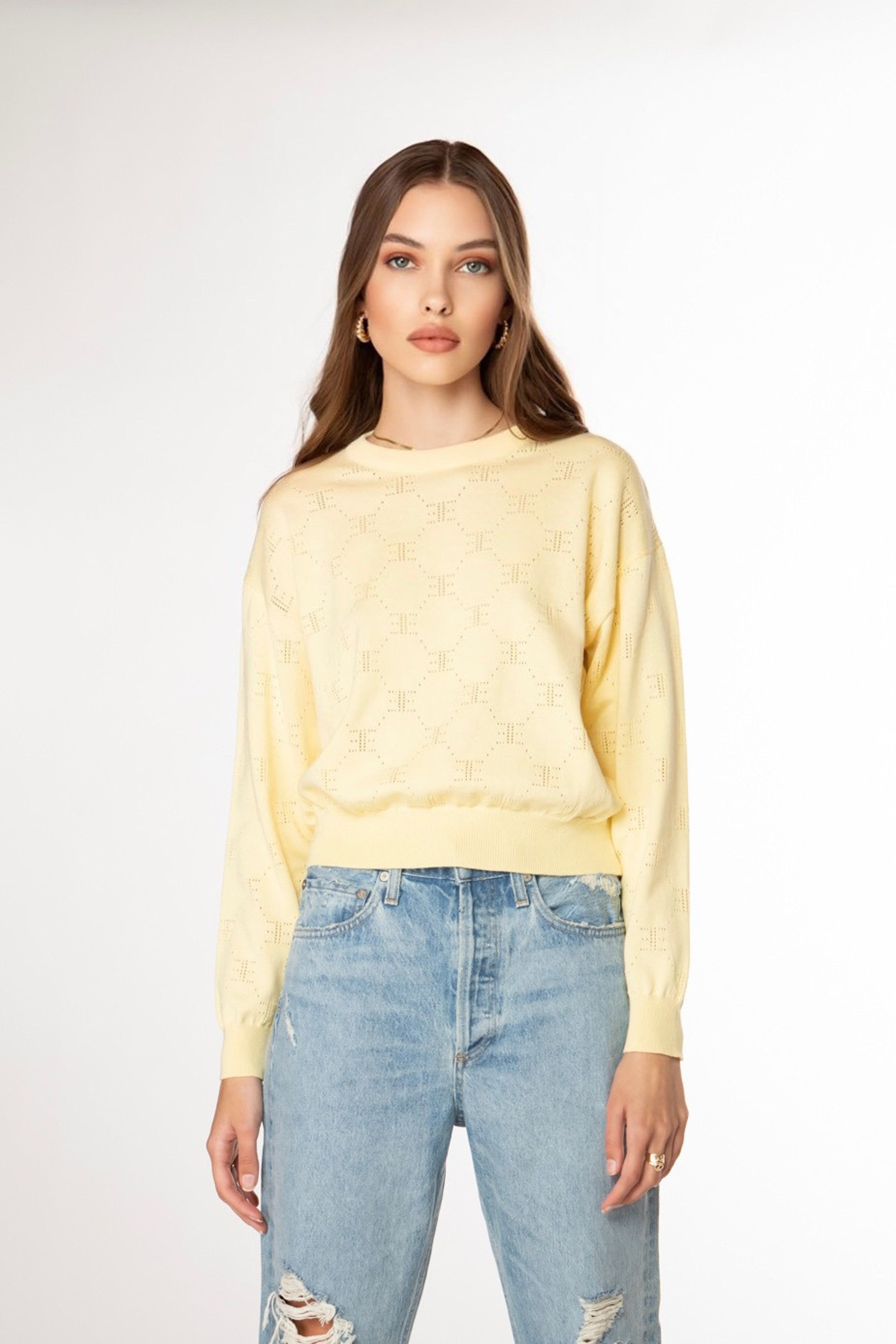 Pastel Yellow Monogram EE Sweater | EllandEmm