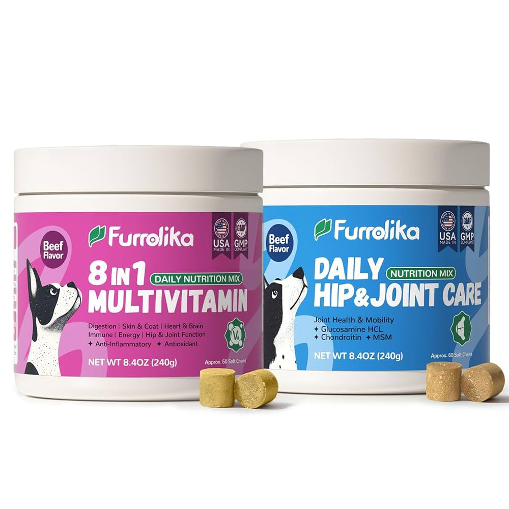 Furrolika Made in USA Dog Supplement Bundle: Joint Support & Multivitamin Chews with Glucosamine,... | Amazon (US)