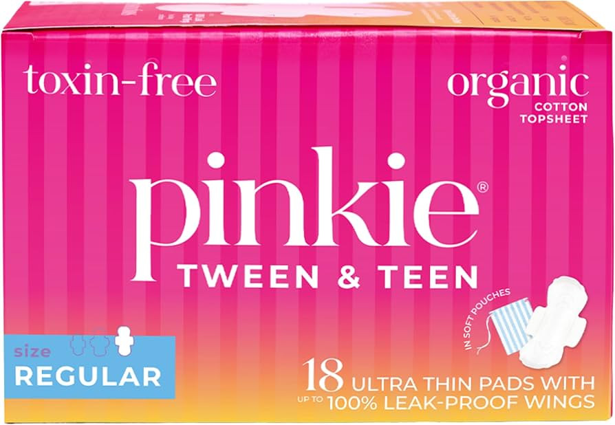 Pinkie Regular Pads for Tweens & Teens, Organic Cotton Topsheet, 18 Ct | Amazon (US)