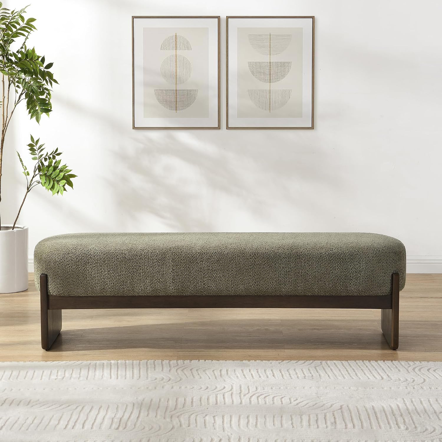 Elegant Upholstered Loop Yarn Ottoman, Dark Green End of Bed Entryway Benches, Corner Dining Bench Shoe Stool for Indoor Bedroom Living Dining Room (Dark Green) | Amazon (US)